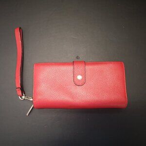 Danier Leather Red w/ Gold Tone Accents Snap Closure Leather Wristlet / Wallet